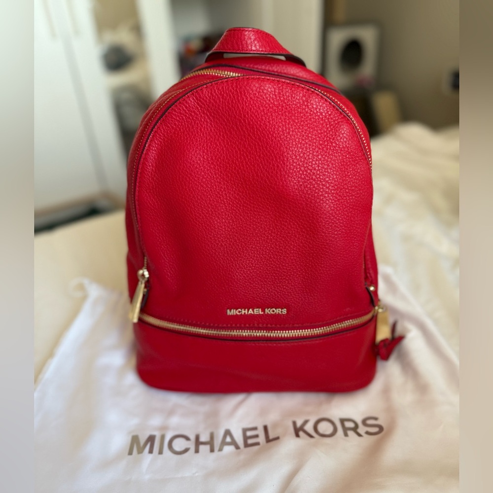 Michael Kors RHEA Zip Medium Red Leather Backpack